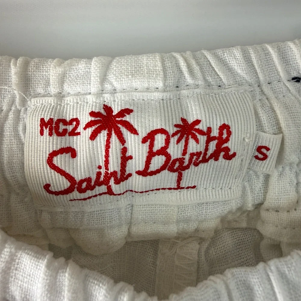 MC2 Saint Barth 100% Linen Lounge Pants Mens Small White Drawstring Straight Leg